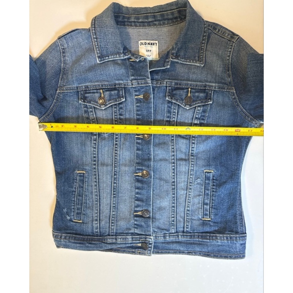Old Navy Womens Medium Wash Denim Trucker Jacket Size Small Distressed Stretch - Picture 11 of 11